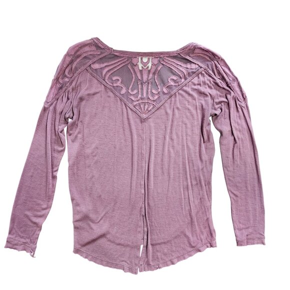 Free People Mauve Long Sleeve Mesh Back Top Embroidered Details size S - Picture 9 of 15